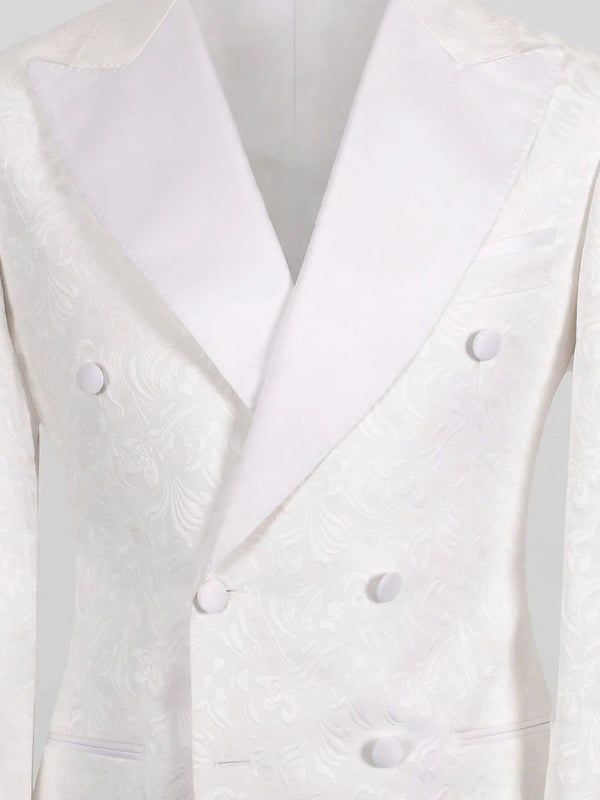 Snow White Paisley-Jacquard Satin Peak-Lapel Six-Button Double-Breasted Tuxedo Jacket 08