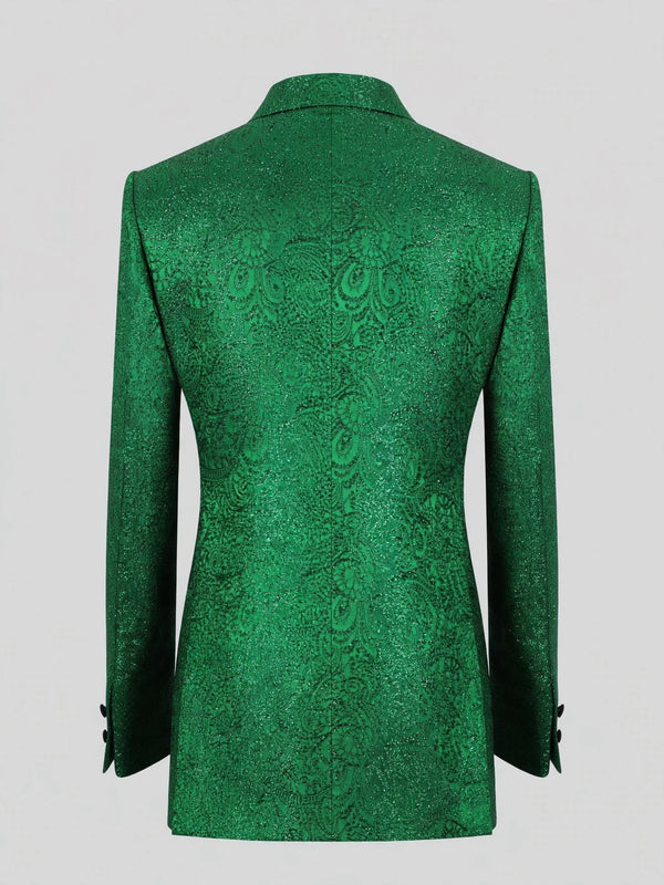 Emerald Paisley-Jacquard Satin Peak-Lapel Two-Button Double-Breasted Tuxedo Jacket 09