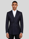 Midnight Navy Tonal Shadow-Stripe Six-Button Peak-Lapel Double-Breasted Suit Jacket 01