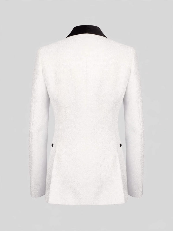 Ivory Gold-Leaf Velvet Shawl-Collar Double-Breasted Tuxedo Jacket 09