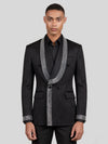 Onyx Silver Crystal-Grid Shawl-Collar Double-Breasted Tuxedo Jacket 04