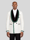 Ivory Emerald-Leaf Velvet Shawl-Collar Double-Breasted Tuxedo Jacket - cover