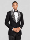 Onyx Silver Pearl-Floral Shawl-Collar Tuxedo Jacket 02