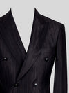 Charcoal Black Tonal-Stripe Six-Button Peak-Lapel Double-Breasted Suit Jacket 08