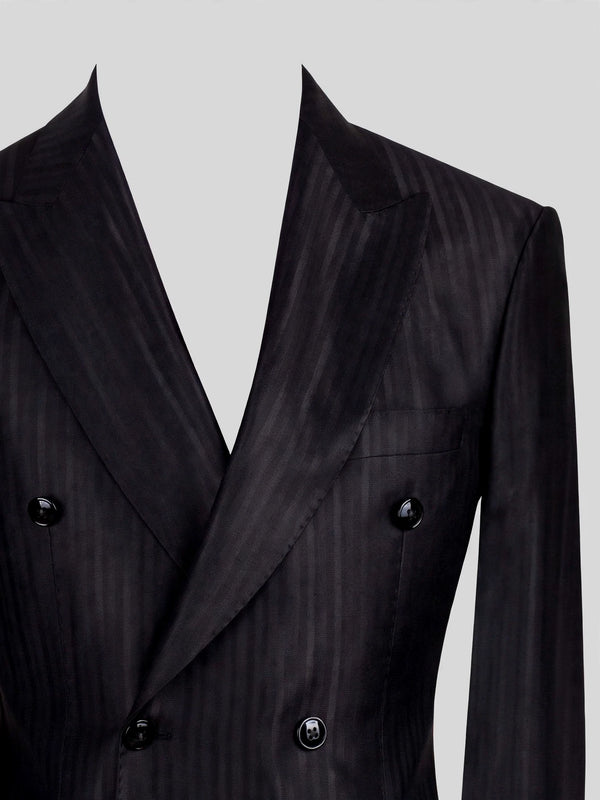 Charcoal Black Tonal-Stripe Six-Button Peak-Lapel Double-Breasted Suit Jacket 08