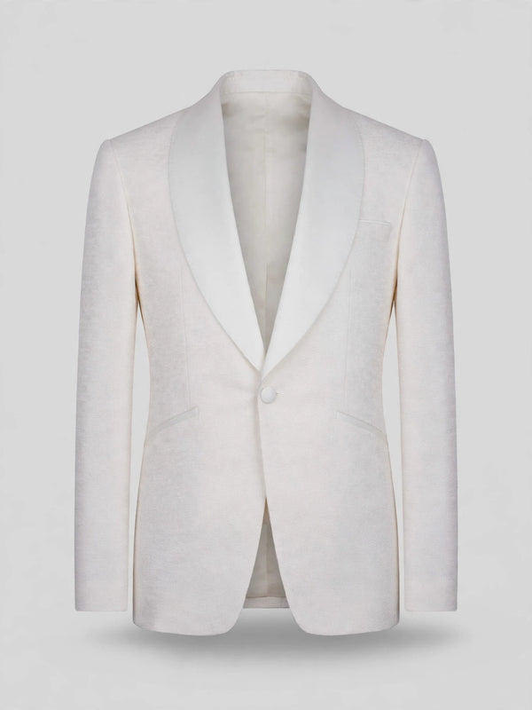 Ivory Slant-Pocket Satin Shawl-Collar Tuxedo Jacket 07