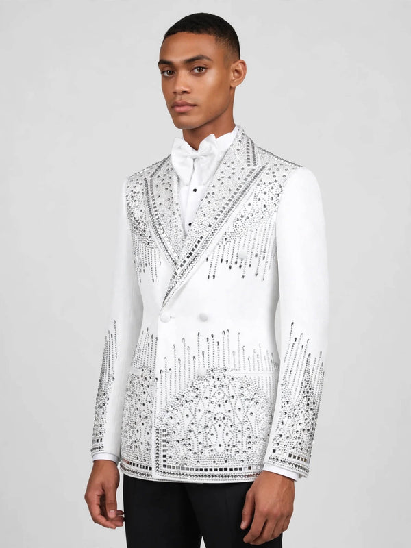 Ivory Silver Crystal Cascade Peak-Lapel Double-Breasted Tuxedo Jacket 03