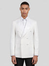 Ivory White Houndstooth Satin Peak-Lapel Double-Breasted Tuxedo Jacket 01