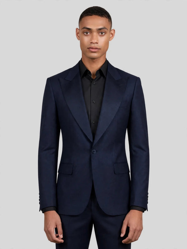 Midnight Navy Single-Button Peak-Lapel Suit Jacket 04