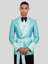 Aqua Mint Micro-Weave Satin Sash-Belt Shawl-Collar Tuxedo Jacket 02
