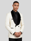 Ivory Grain-Jacquard Black Velvet Shawl-Collar Double-Breasted Tuxedo Jacket 06