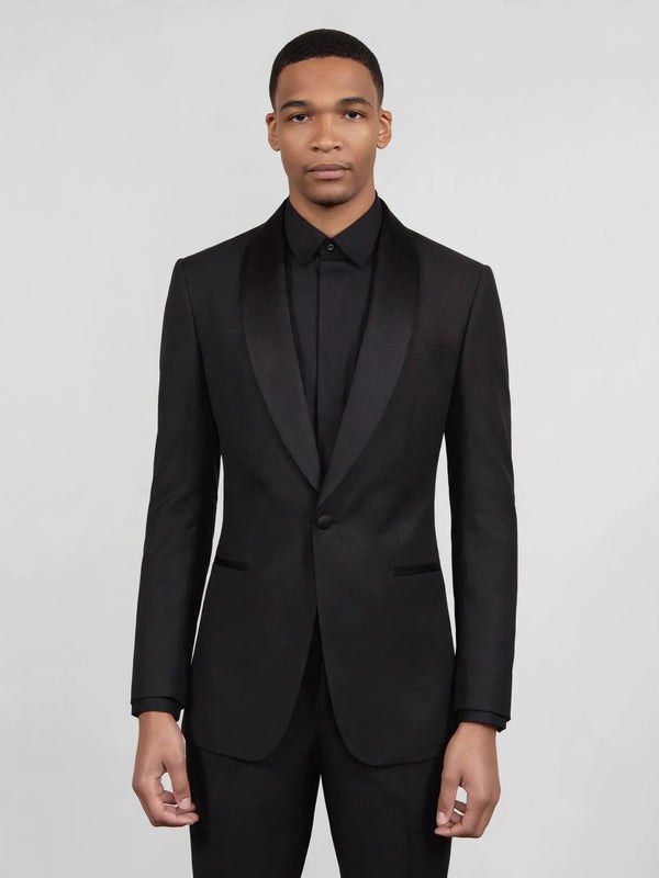 Onyx Textured Satin Shawl-Collar Tuxedo Jacket 04