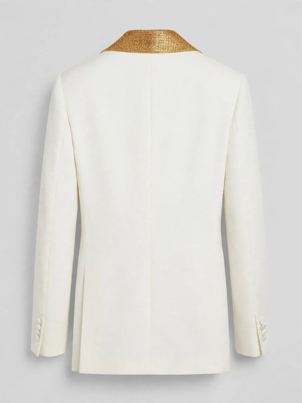 Ivory Amber Crystal-Mesh Shawl-Collar Double-Breasted Tuxedo Jacket 09