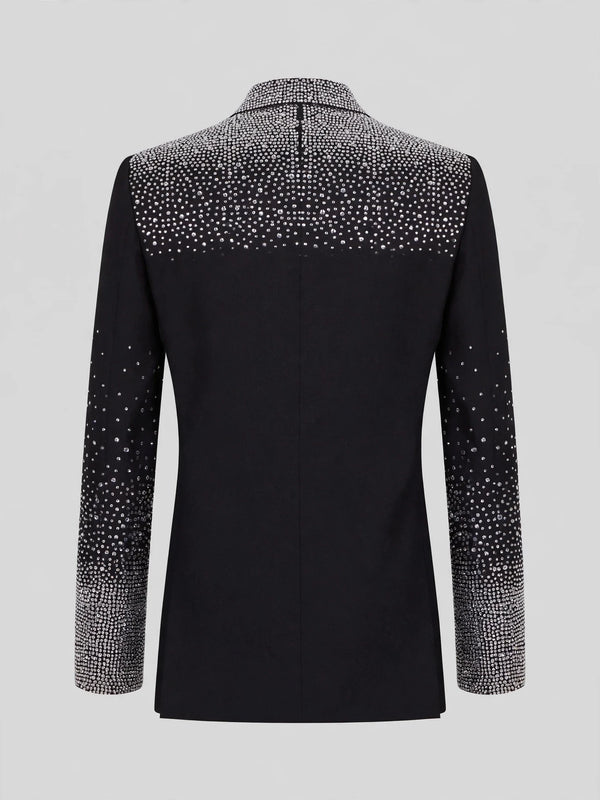 Onyx Silver Crystal-Dot Diagonal Peak-Lapel Double-Breasted Tuxedo Jacket 09