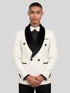 Ivory Grain-Jacquard Black Velvet Shawl-Collar Double-Breasted Tuxedo Jacket 05