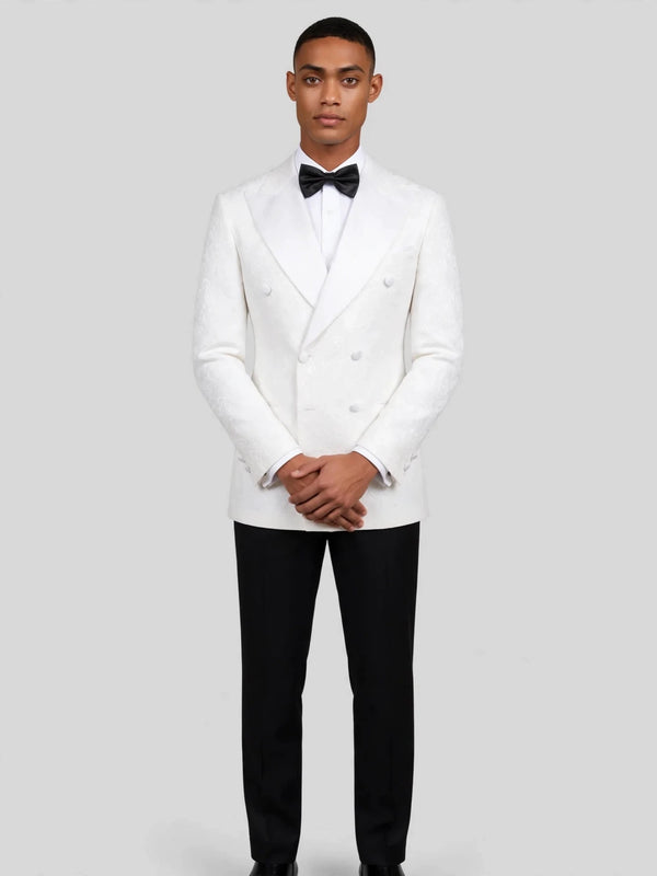 Snow White Paisley-Jacquard Satin Peak-Lapel Six-Button Double-Breasted Tuxedo Jacket 02