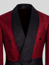 Crimson Shimmer Satin Shawl-Collar Sash-Belt Two-Button Double-Breasted Tuxedo Jacket 08