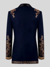 Midnight Navy Gold Crystal Floral Shawl-Collar Tuxedo Jacket 09