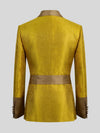 Mustard Gold Belted Satin Shawl-Collar Two-Button Double-Breasted Tuxedo Jacket 09