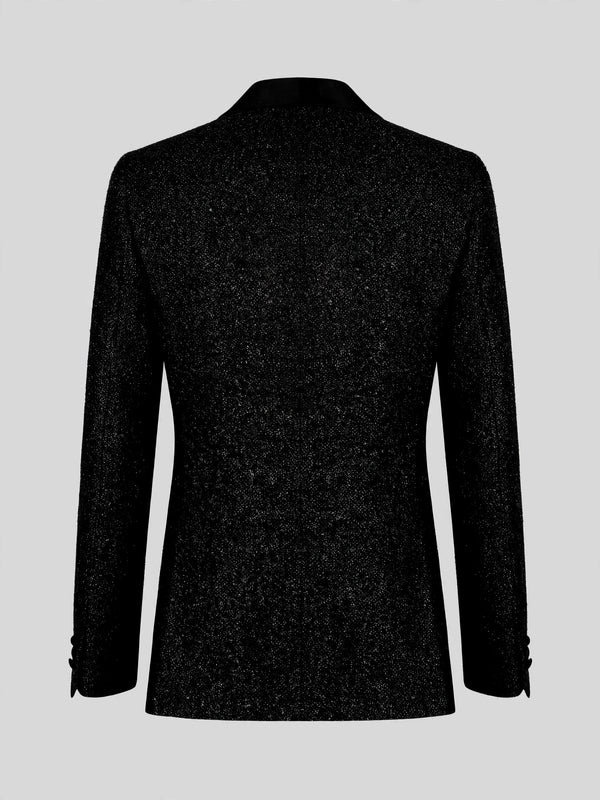 Onyx Glitter-Tweed Satin Shawl-Collar Tuxedo Jacket 09