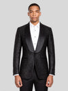 Onyx Glitter-Tweed Satin Shawl-Collar Single-Button Tuxedo Jacket 01
