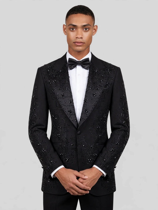Onyx Jet Paisley-Scatter Peak-Lapel Tuxedo Jacket 02