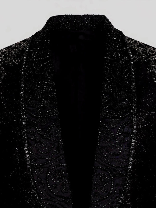 Onyx Jet Beaded-Swirl Shawl-Collar Tuxedo Jacket 08