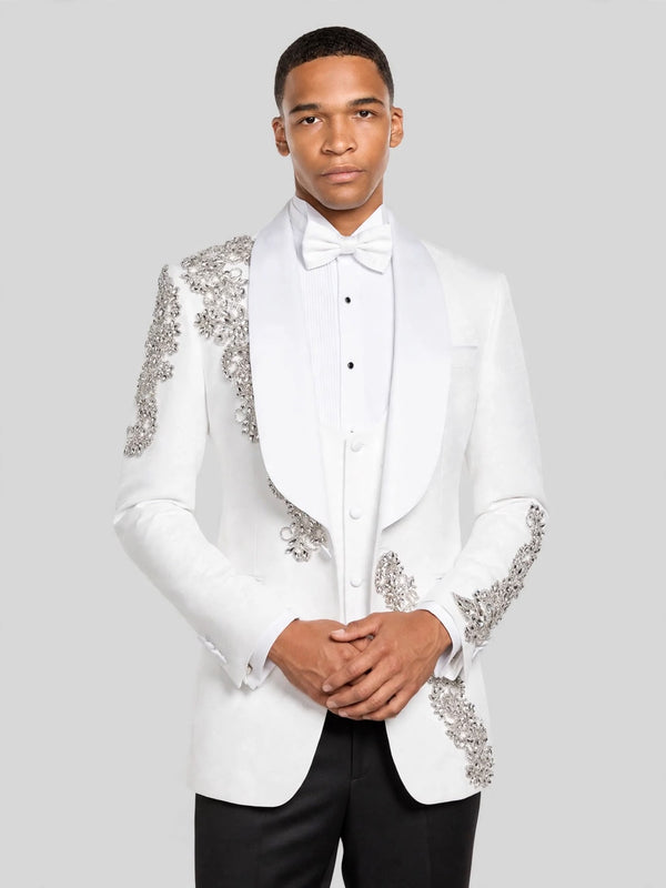 Ivory Crystal Shawl-Collar Tuxedo Jacket 03