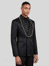 Onyx Silver Crystal-Scatter Beaded Shawl-Collar Double-Breasted Tuxedo Jacket 06