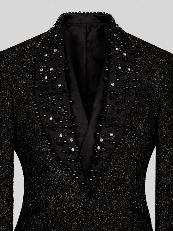 Onyx Crystal Scatter Shawl-Collar Tuxedo Jacket 08