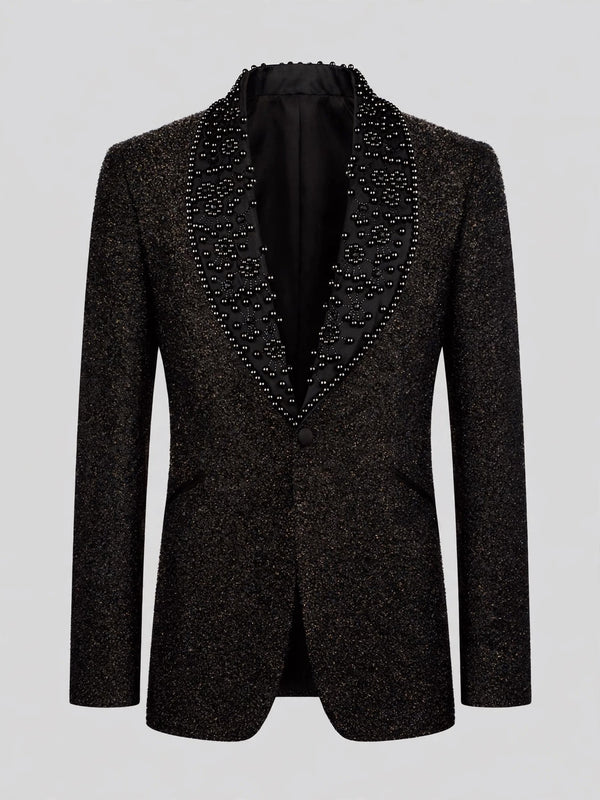 Onyx Jet Floral Shawl-Collar Tuxedo Jacket 07