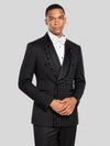 Onyx Jet Floral-Grid Asymmetric Shawl-Collar Double-Breasted Tuxedo Jacket 03