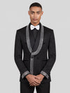 Onyx Silver Crystal-Mosaic Shawl-Collar Double-Breasted Tuxedo Jacket 05