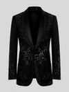 Onyx Jet Floral-Vine Shawl-Collar Tuxedo Jacket 07