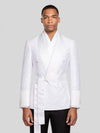 Snow White Micro-Dot Satin Shawl-Collar Belted Double-Breasted Tuxedo Jacket 01