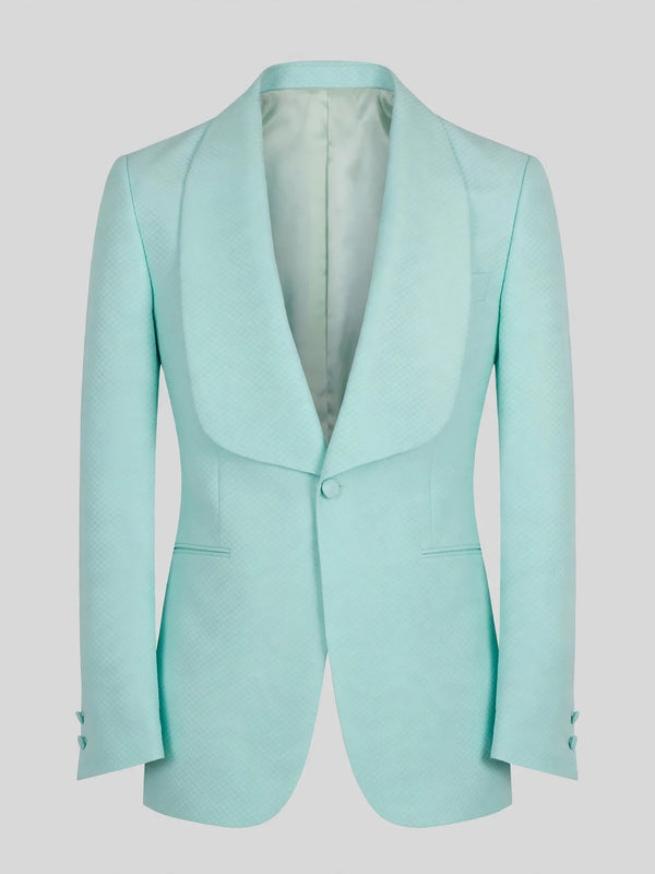 Mint Aqua Textured Shawl-Collar Tuxedo Jacket 07
