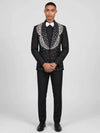 Onyx Silver Crystal Feather-Frond Shawl-Collar Tuxedo Jacket 05