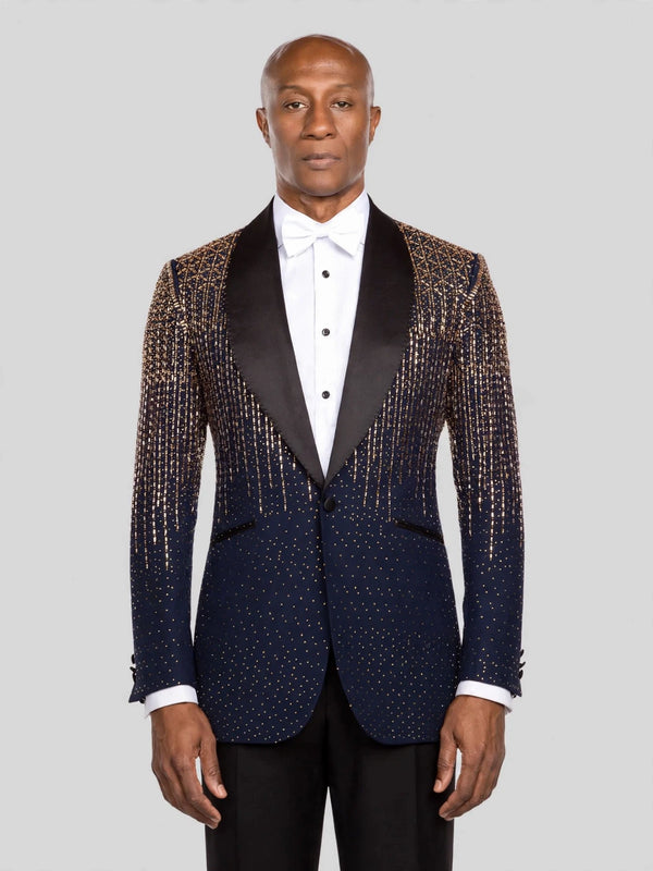 Midnight Gold Crystal Gradient Shawl-Collar Tuxedo Jacket - cover
