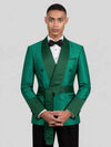 Emerald Micro-Dot Dark-Green Satin Shawl-Collar Belted Double-Breasted Tuxedo Jacket 02
