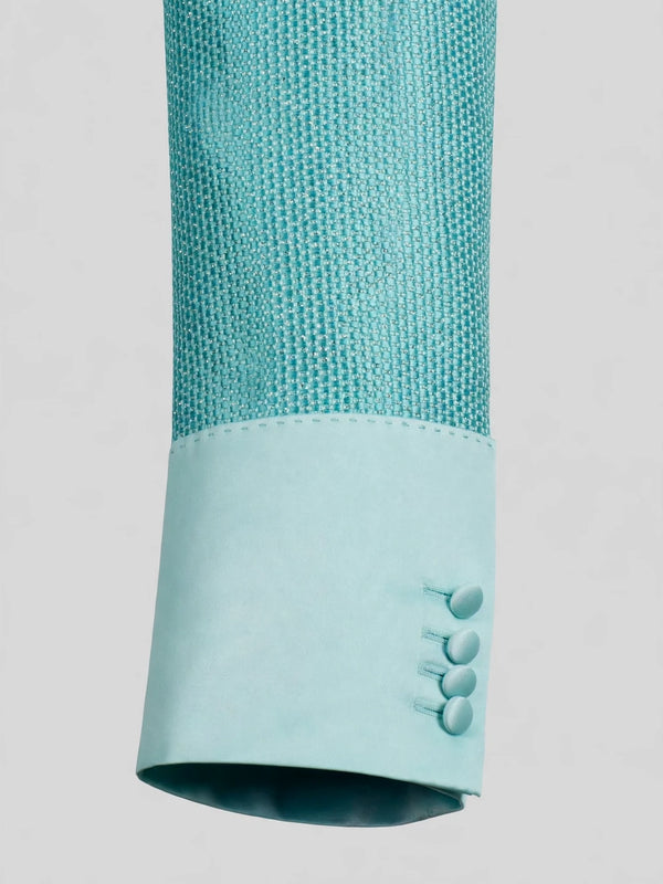 Aqua Mint Micro-Weave Satin Sash-Belt Shawl-Collar Tuxedo Jacket 10