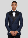 Navy Black Houndstooth Satin Peak-Lapel Double-Breasted Tuxedo Jacket 02