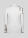 Ivory Silver Crystal Floral Diagonal Shawl-Collar Tuxedo Jacket 09
