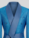 Turquoise Micro-Weave Dusty-Blue Satin Shawl-Collar Belted Double-Breasted Tuxedo Jacket 08