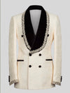 Cream Silver Crystal Velvet Shawl-Collar Double-Breasted Tuxedo Jacket 07