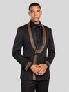 Onyx Gold Beaded-Grid Shawl-Collar Double-Breasted Tuxedo Jacket 06