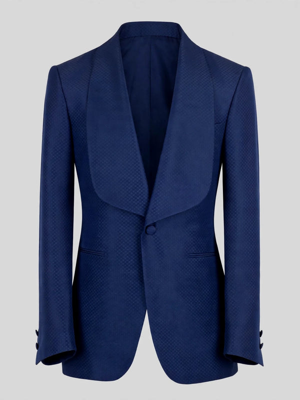 Royal Sapphire Diamond-Textured Shawl-Collar Tuxedo Jacket 07