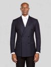 Midnight Navy Pinstripe Six-Button Peak-Lapel Double-Breasted Suit Jacket - cover