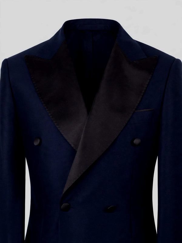Midnight Navy Satin Peak-Lapel Six-Button Double-Breasted Tuxedo Jacket 08