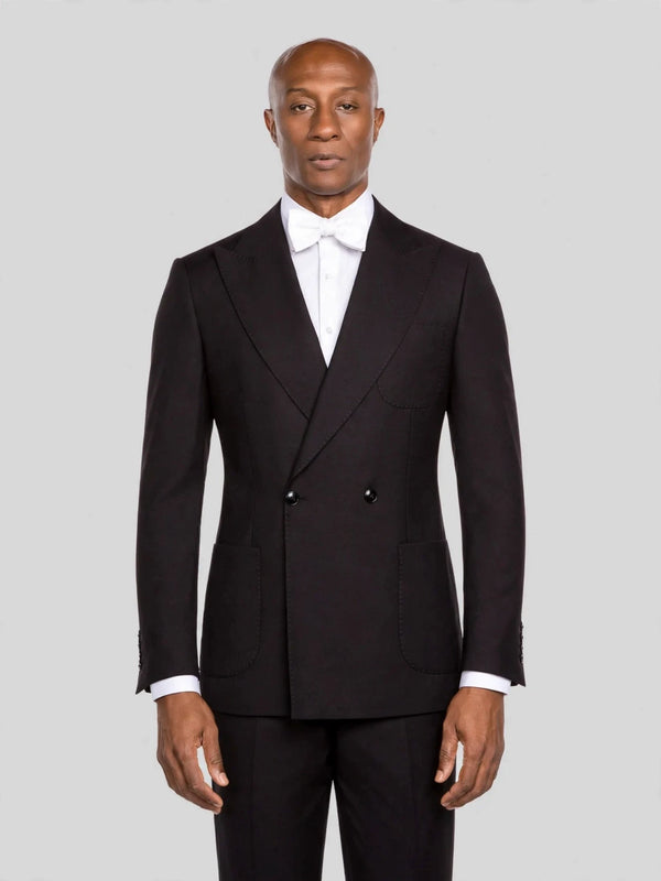 Onyx Fine Pick-Stitch Patch-Pocket Peak-Lapel Double-Breasted Tuxedo Jacket - cover