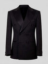 Onyx Black Houndstooth Satin Peak-Lapel Six-Button Double-Breasted Tuxedo Jacket 07